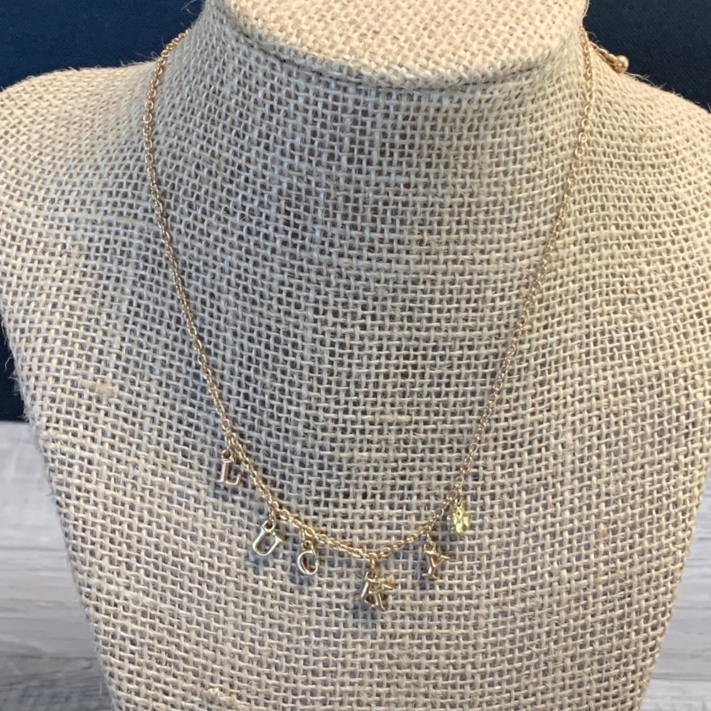 Lucky Letter Charm Necklace Gold Tone Four Leaf Clover 16 Inch Adjustable
